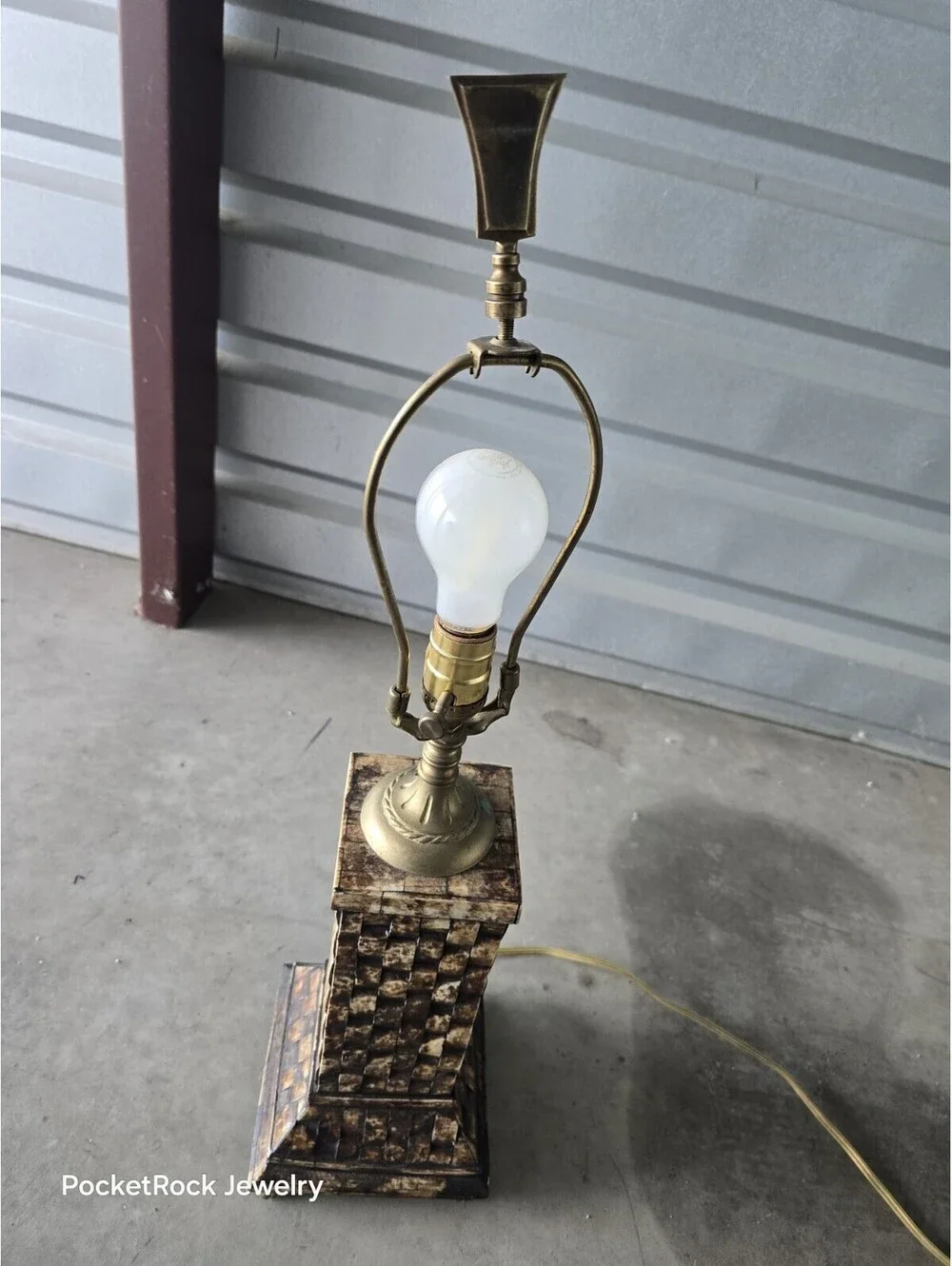 John Richards Bone Tile Brass Lamp 1980-90s 2ft Tall From Base - No Shade